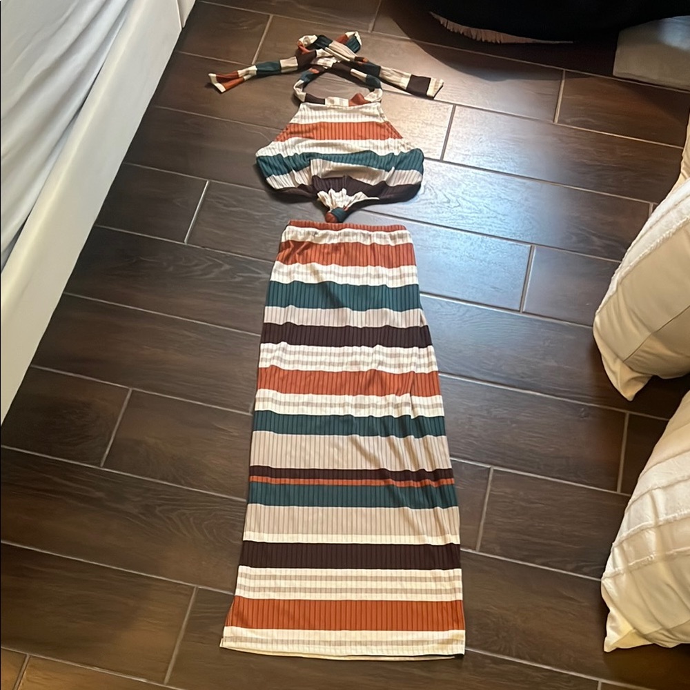 Striped Halter Maxi Dress